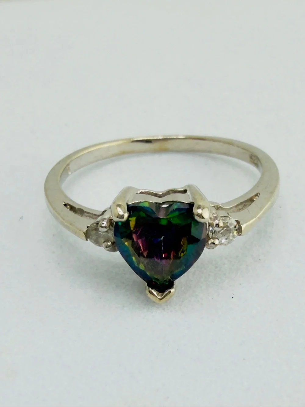 Sterling Silver Dainty Heart Shape Mystic Topaz Ring Size 5